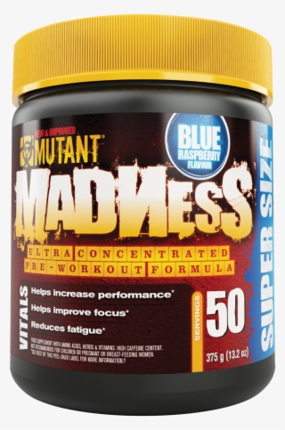 Mutant Madness 375g Blue Raspberry Pre Work Out - Bodybuilding Supplement