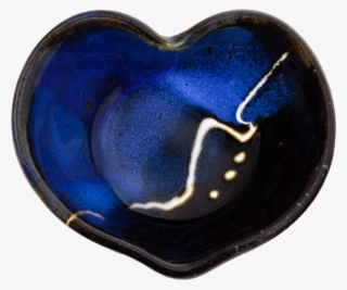 Blue & Black Handmade Pottery Heart Bowl With White - Heart
