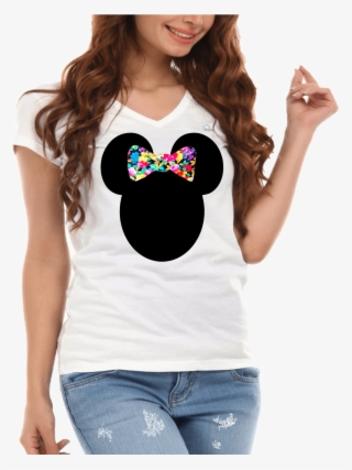 Minnie Mickey Floral Pattern Bow Silhouette Ladies - Blusas De Lana De Rey