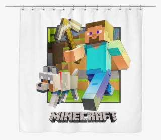 Minecraft Shower Curtain Steve And Dog Step Out 3d,white,100% - Minecraft Fotoğrafları