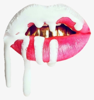 Kylie Kyliejenner Lips White Pink Grillz Dope Sticker - Kylie Jenner Makeup Logo