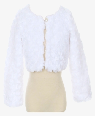 White Fur Cropped Length Girls Occasion Jacket - White Cropped Fluffy Fur Jacket