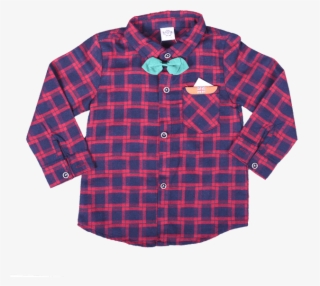 Red Full Sleeved Checked Shirt With Green Bow, Tie - Shirt