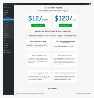 Email Subscribers → Go Pro - Wordpress Updates Dashboard