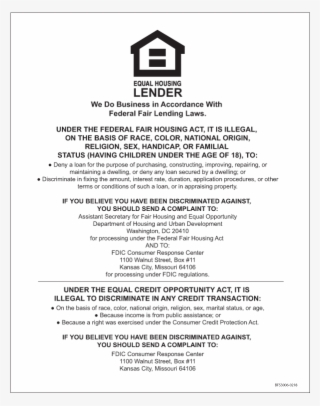 Fdic Version, Single-sided 11" X 14\ - Equal Housing Lender