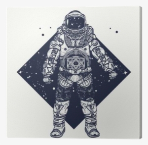 Cosmonaut In Deep Space Triangular Style Canvas Print - Tattoo Triangular