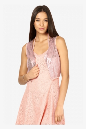 The Vanca Womens Sequin Shrug - Little Mistress Salmon Pink Maxi Dress