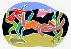 Snorkeler With Mask And Fins At Coral Reef - Coral Reef