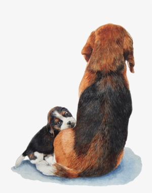 Cute Puppy Beagle And Mum - Niedlicher Welpen-beagle Mit Karte