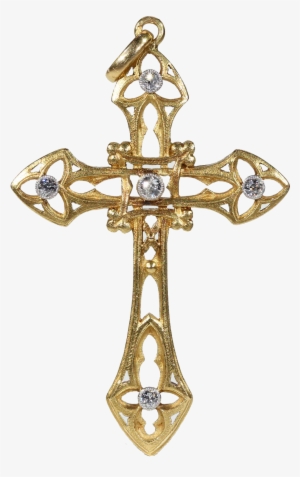 French Art Nouveau Diamond Gold Cross - Tipos De Cruces Catolicas