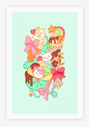 Cute Cat Sundae Kawaii Ice Cream Poster Human - Kawaii Ice Cream Cat