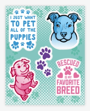 Cute Puppy Sticker/decal Sheet - Rescued Is My Favorite Breed Tote Bag: Funny Tote Bag
