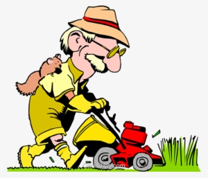 Cartoon Man With Lawnmower Royalty Free Vector Clip - Cartoon Man Cutting Grass