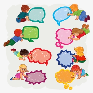 Small Boys And Girls Draw A Speech Bubbles, Baby, Little, - Drawing