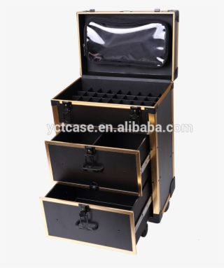 Aluminum Gold Trim Trolley Makeup Kit Case Organizer - Drawer