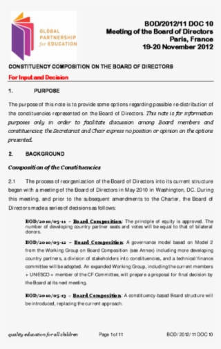 Constituency Composition On The Board Of Directors - Global Partnership For Education