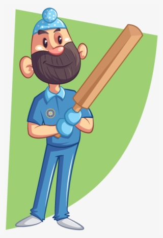 Punjabi Sardar With Bat - Cartoon