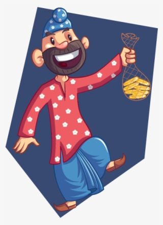 Punjabi Sardar Holding Gold Coin - Vector Graphics