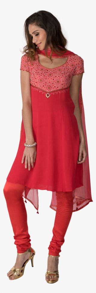 Red And Pink Churidar Dupatta Set - Photo Shoot