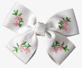 White Embroidered Pink Flower Bouquet Hair Bow Ayrd - Embroidered Hair Bows