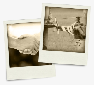 Sepia-tone Polaroids Of Shaking Hands And A Rc Helicopter - Photograph