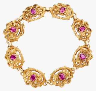Gold Fancy Link French Bracelet Set With Rubies - Mermaid Frame Png