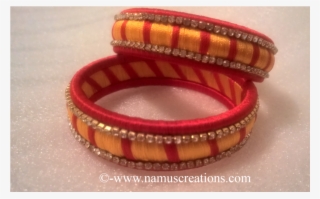 Yellow And Red Combination Silk Thread Bangles Set - Bracelet