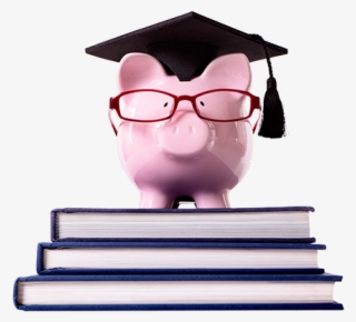 Piggy Bank With Glasses And A Grad Cap On A Pile Of - Piggy Bank With Graduation Cap Png
