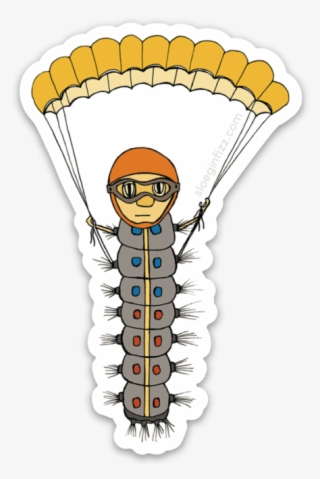 Caterpillar With A Parachute Vinyl Sticker - Illustration