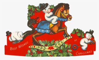 Funny Vintage Christmas Clip Art With Snowmen - Cartoon