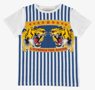 Picture Of Stripe Circus Tiger Head Print T-shirt Ivory - Active Shirt