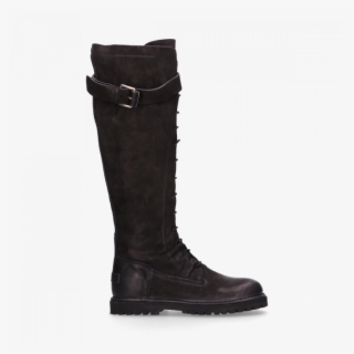 Boot With Lace Up Waxed Grain Leather Black - Winterstiefel Damen Vegan