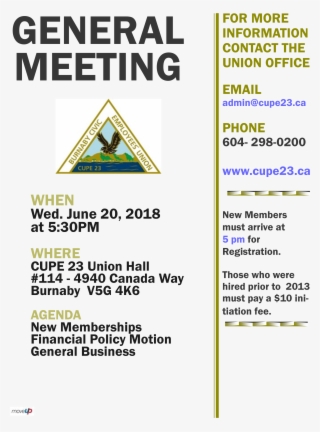 Also Up For Consideration At The June Meeting Is A - Cupe 23