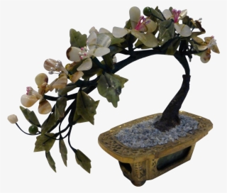 Vintage Jade Semi-precious Stone Bonsai Tree - Moth Orchid