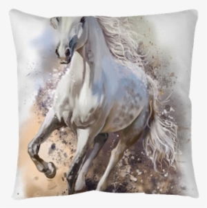 White Horse Runs Watercolor Painting Throw Pillow • - White Horse Running Painting