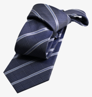 Blue Striped Silk Tie With Houndstooth Background - Necktie