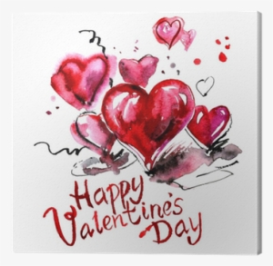 Watercolor Hand Painted Background With Hearts - Valentine's Day