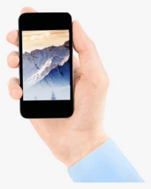 Photodune 2430543 Holding Mobile Phone In Hand With - Poster: Tit's Fantastic Evening Winter Landscape, 41x41in.