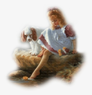 Child With Dog Bp - صور بنات تابلوه