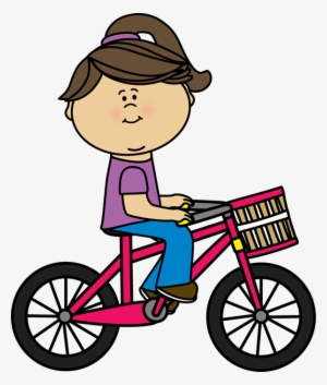 Girl Riding A Bicycle With A Basket - Ride Clipart