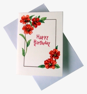 Red Flowers Happy Birthday Greeting Card - Greeting Card