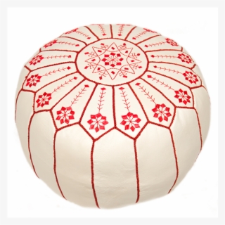 Embroidered Leather Pouf - Ottoman