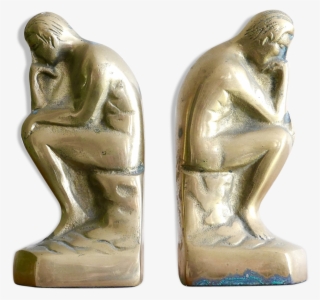 The Thinker By Rodin Brass Bookends 60 Years - Bronze Sculpture