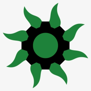 An Eight-toothed Black Gear Symbol, With A Large Green - Circle