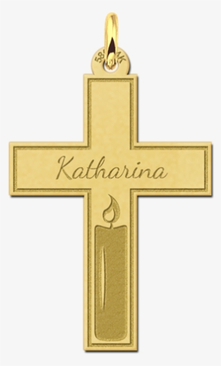 Golden Communion Cross With Engraving And Cut Out Candle - Cross