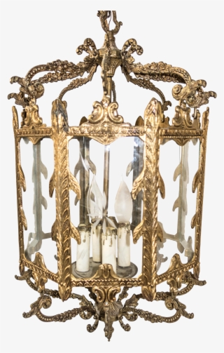 1920s French Brass Hanging Light Center Hall Lantern - Chandelier