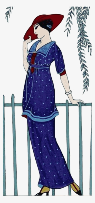 Lady With Red Hat Blue Dress