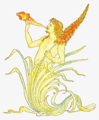 Free Clipart Of A Man Blowing A Trumpet In A Flower - Walter Crane Flora's Feast