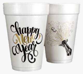 Pre-printed Styrofoam Cups Happy New Year Script - Happy New Year Cards White