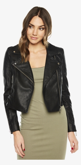 Kora Biker Jacket In Colour Caviar - Bardot Leather Jacket